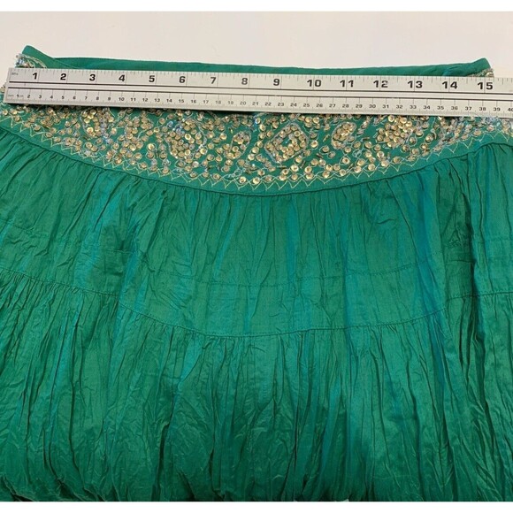 BCBG MaxAzria Sequined Crinkle Skirt Gold Boho Flouncy Tiered Small/Medium NOTE - Picture 8 of 11